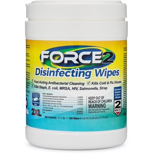 2XL Force2 Medical Grade Disinfecting Wipes, 220 Wipes/Canister, 6 Canisters/Case