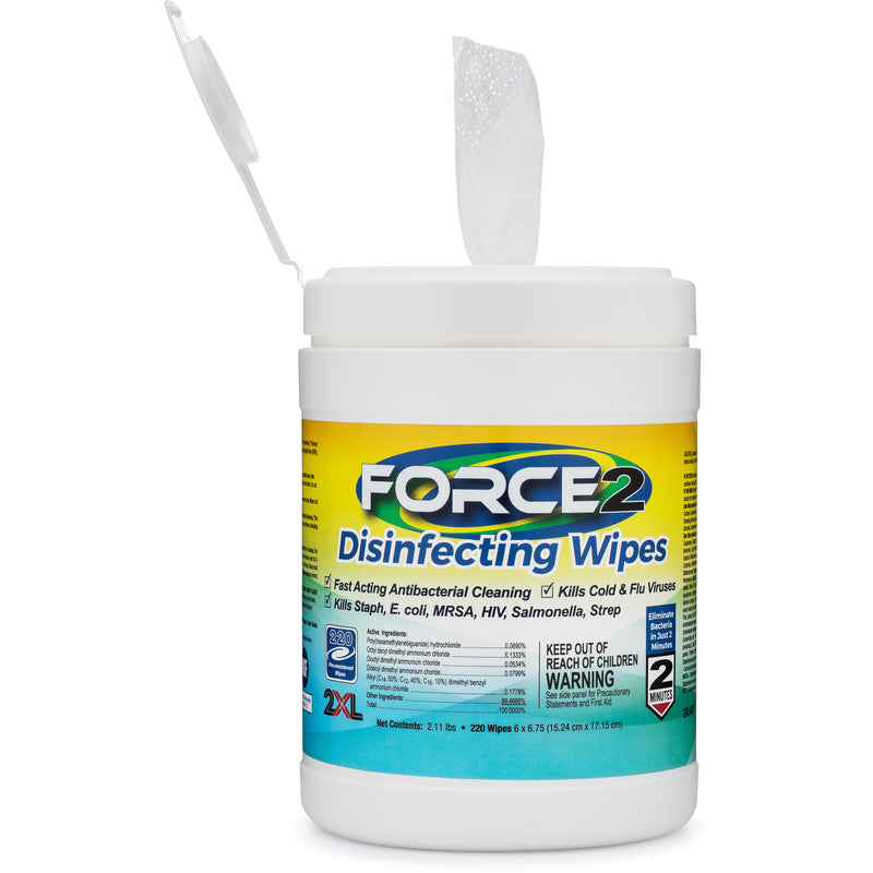 2XL Force2 Medical Grade Disinfecting Wipes, 220 Wipes/Canister, 6 Canisters/Case