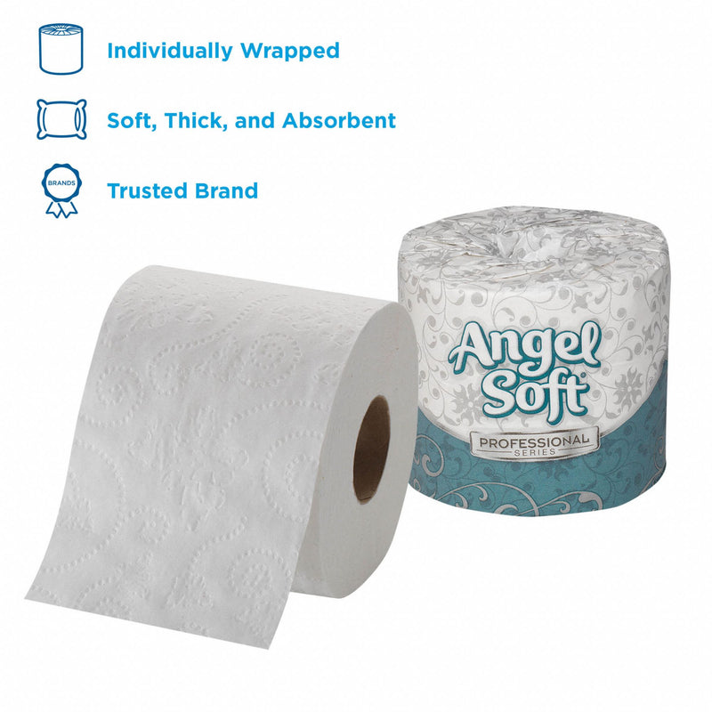 Georgia-Pacific Toilet Paper Roll, Angel Soft Professional Series(R), Standard Core, 2 Ply, 1 5/8 in Core Dia. - 16880