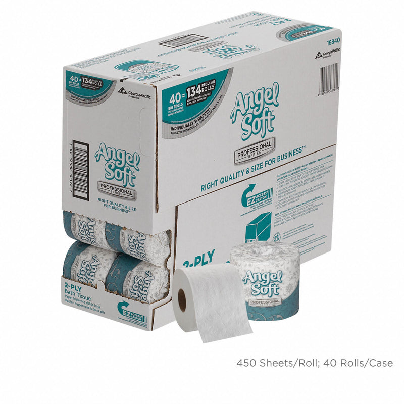 Georgia-Pacific Toilet Paper Roll, Angel Soft Professional Series(R), Standard Core, 2 Ply, 1 5/8 in Core Dia. - 16840