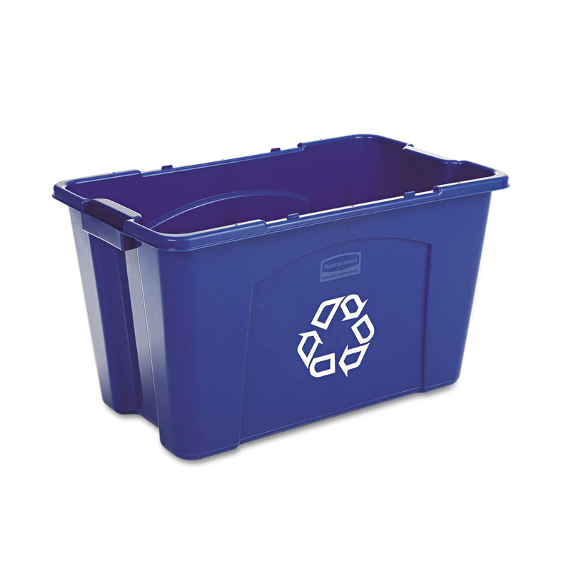 Rubbermaid Stacking Recycle Bin, Rectangular, Polyethylene, 18 Gal, Blue - RCP571873BE