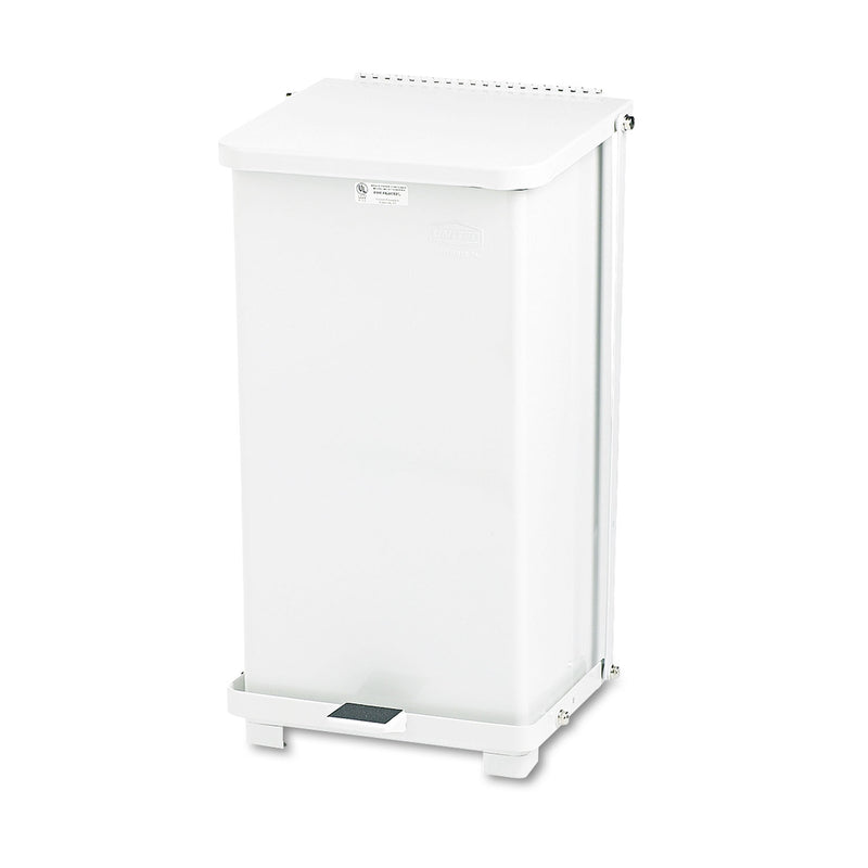 Rubbermaid Defenders Biohazard Step Can, Square, Steel, 12 Gal, White - RCPST12EPLWH