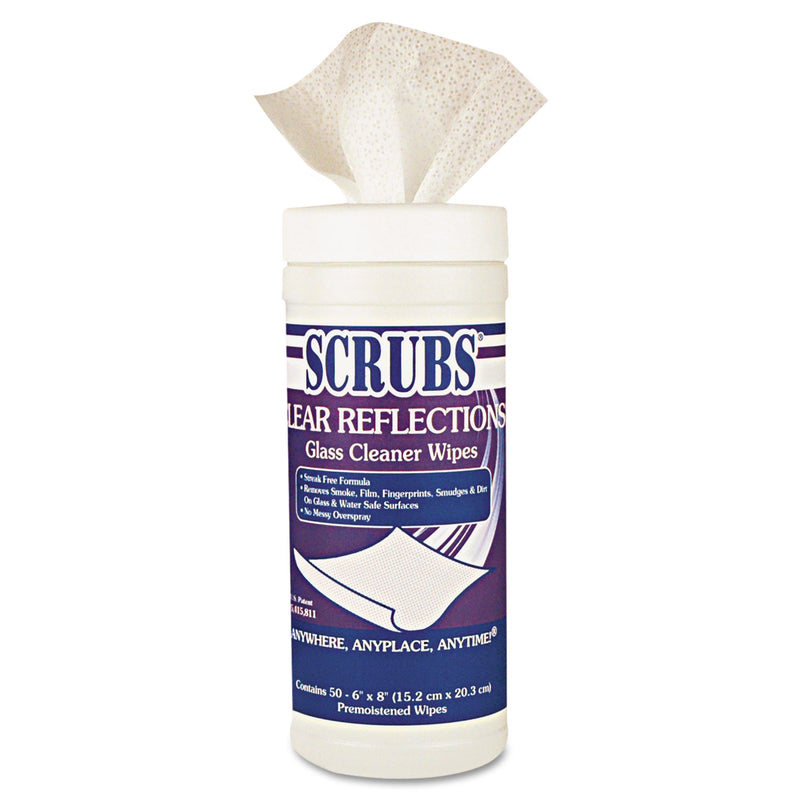 Scrubs Clear Reflections Glass/Surface Wipes, 6 X 8, 50/Canister, 6 Cans/Carton - ITW98556CT