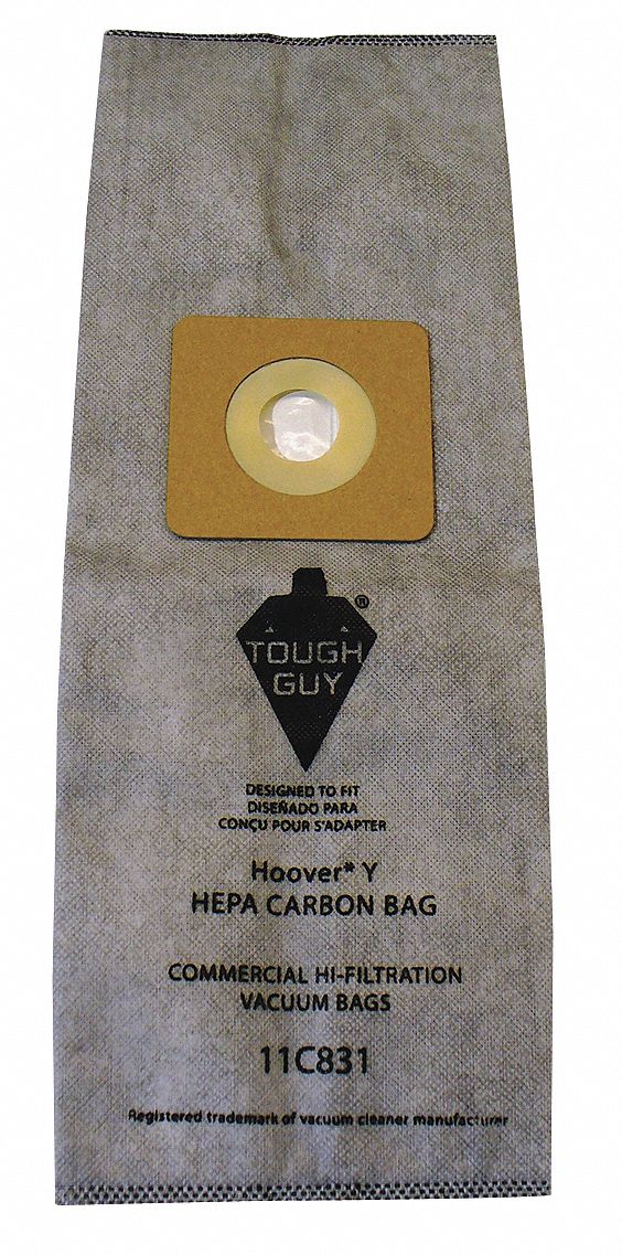 Tough Guy Vacuum Bag, Cloth, 3-Ply, HEPA Bag Filtration Type, For Vacuum Type Upright Vacuum - 11C831