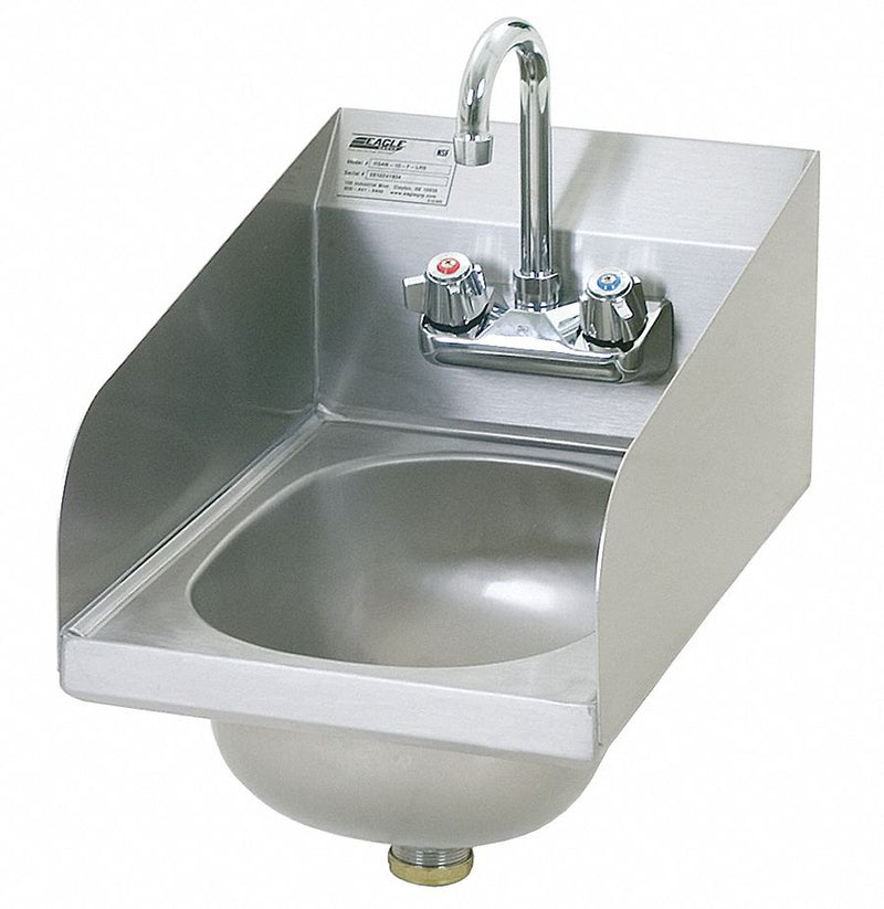 Eagle Stainless Steel Hand Sink, With Faucet, Wall Mounting Type, Silver - HSAN-10-F-LRS