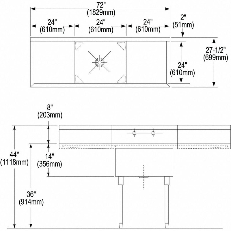 Elkay Stainless Steel Scullery Sink, Without Faucet, 14 Gauge, Floor Mounting Type - WNSF8124LR2