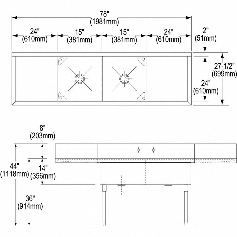 Elkay Stainless Steel Scullery Sink, Without Faucet, 14 Gauge, Floor Mounting Type - WNSF8230LR2