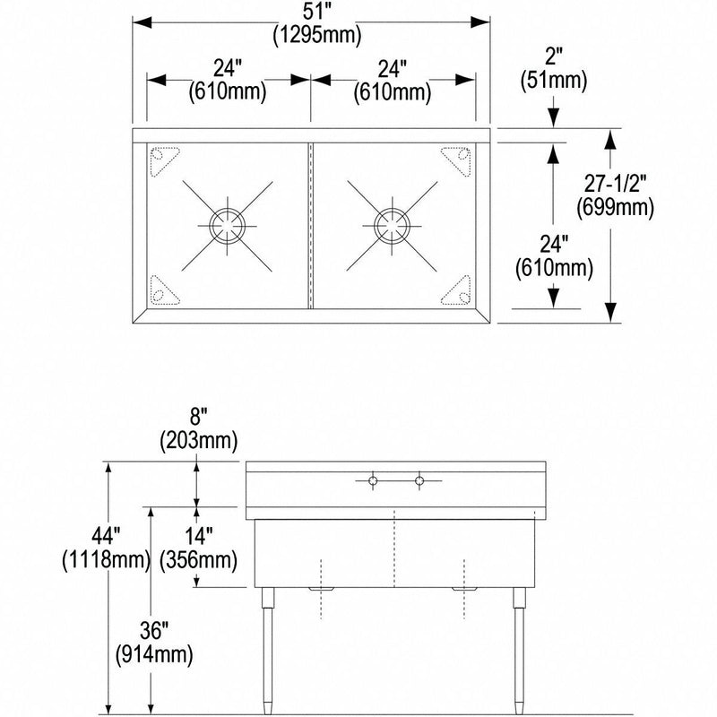 Elkay Stainless Steel Scullery Sink, Without Faucet, 14 Gauge, Floor Mounting Type - WNSF82482