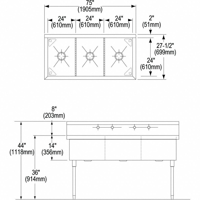 Elkay Stainless Steel Scullery Sink, Without Faucet, 14 Gauge, Floor Mounting Type - WNSF83724