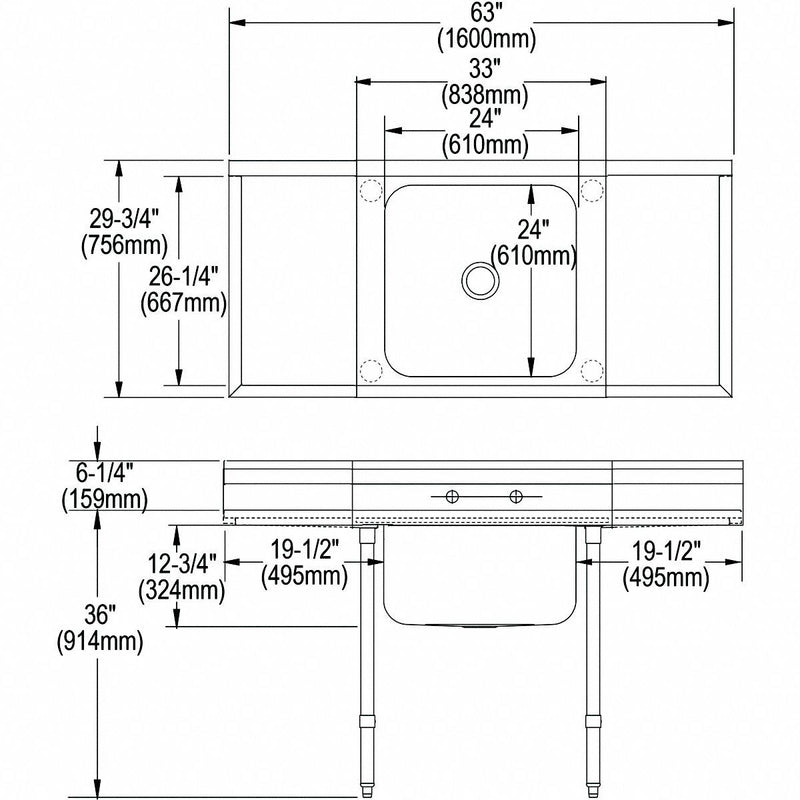 Elkay Stainless Steel Scullery Sink, Without Faucet, 16 Gauge, Floor Mounting Type - RNSF8124LR2