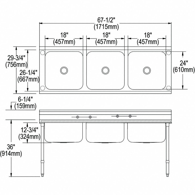 Elkay Stainless Steel Scullery Sink, Without Faucet, 16 Gauge, Floor Mounting Type - RNSF83544
