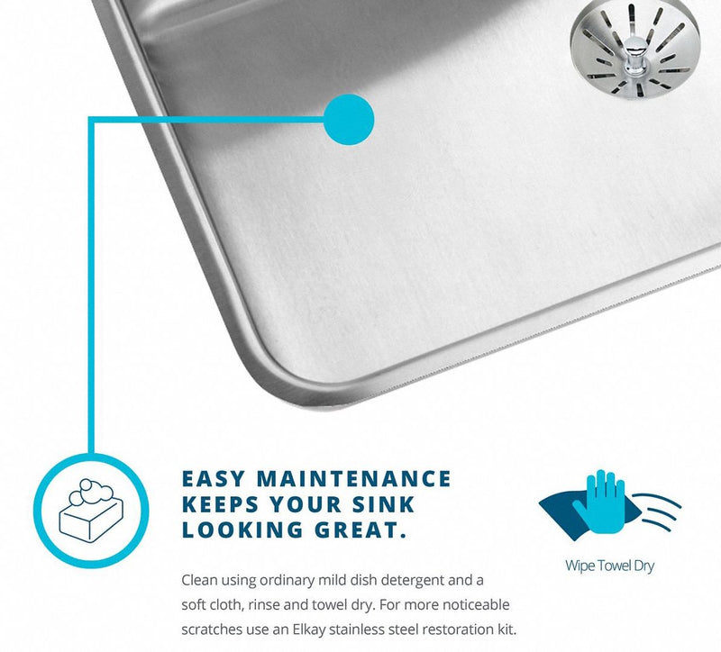 Elkay 25 in x 22 in x 8 1/8 in Drop-In Sink with Faucet Ledge with 21 in x 15-3/4 in Bowl Size - LR25224