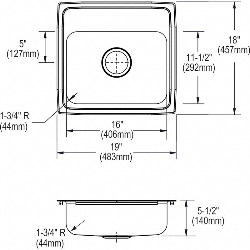 Elkay 19 in x 18 in x 5 1/2 in Drop-In Sink with 16 in x 11-1/2 in Bowl Size - LRAD1918553