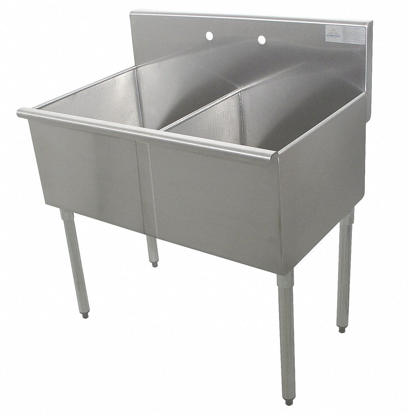 Advance Tabco Floor-Mount Utility Sink, 2 Bowl, Stainless, 48 inL x 24 1/2 inW x 41 inH - 17567