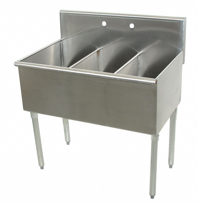 Advance Tabco Floor-Mount Utility Sink, 3 Bowl, Stainless, 36 inL x 24 1/2 inW x 41 inH - 13213