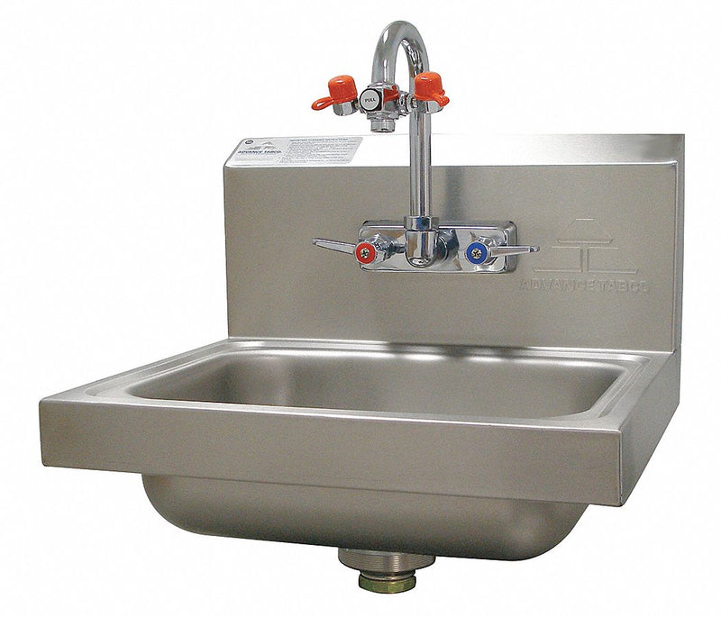 Advance Tabco Stainless Steel Hand Sink/Eye Wash, With Faucet, Wall Mounting Type, Silver - 7-PS-55