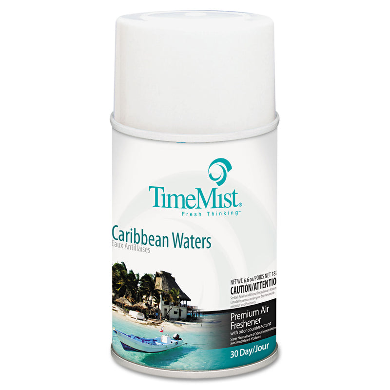 Timemist Premium Metered Air Freshener Refill, Caribbean Waters, 6.6 Oz Aerosol, 12/Carton - TMS1042756