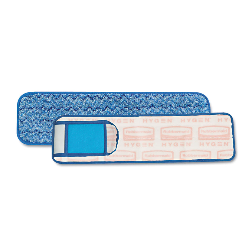 Rubbermaid Hygen Wet Pad W/Scrubber, Nylon/Polyester Microfiber, 18" Long, Blue - RCPQ415BE