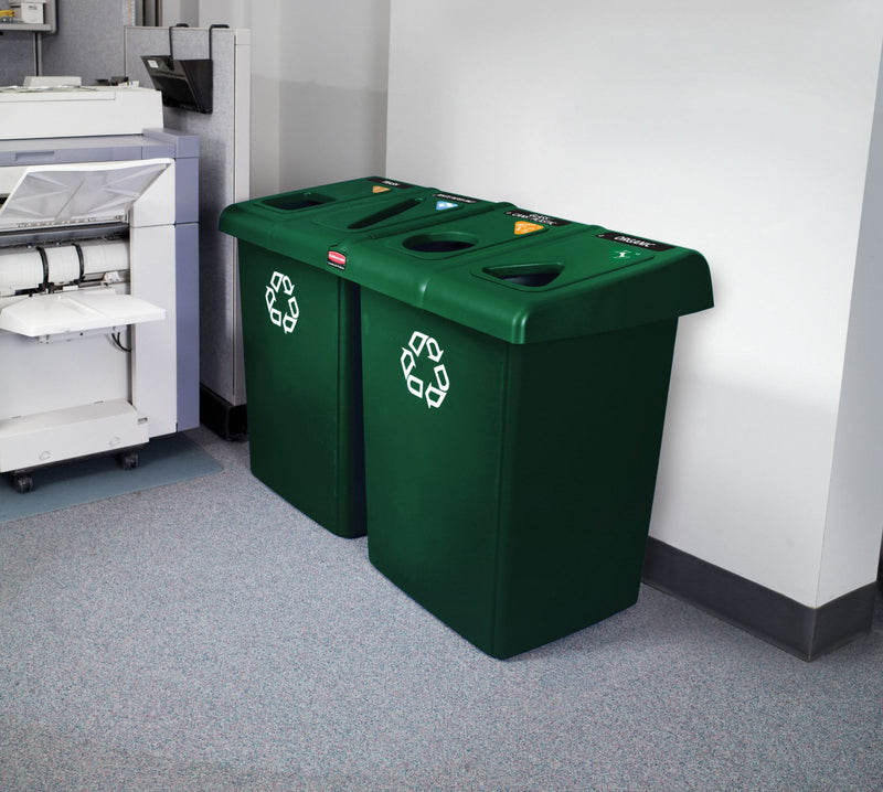 Rubbermaid (4) 23 gal Rectangular Recycling Station, Plastic, Green - 1792373
