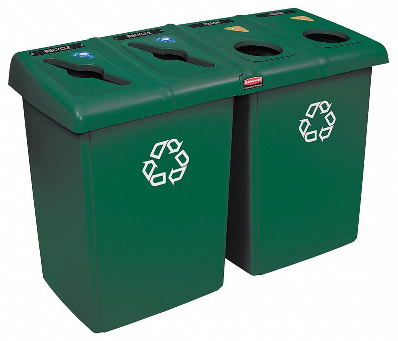 Rubbermaid (4) 23 gal Rectangular Recycling Station, Plastic, Green - 1792373