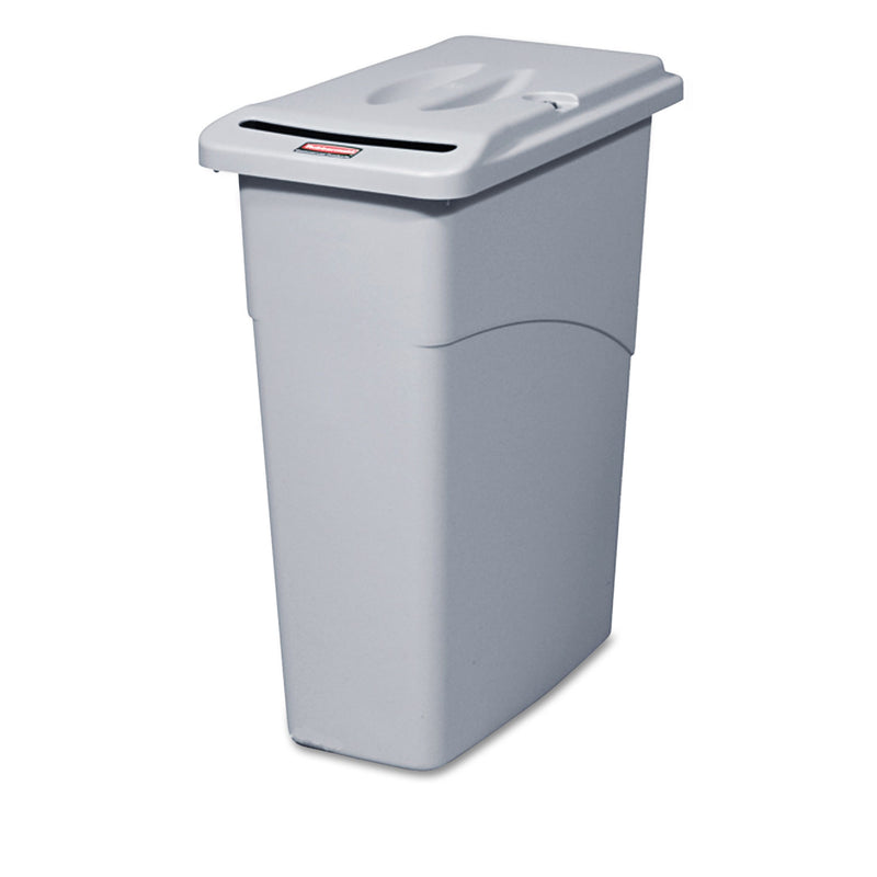 Rubbermaid Slim Jim Confidential Document Receptacle With Lid, Rectangle, 23 Gal, Light Gray - RCP9W15LGY