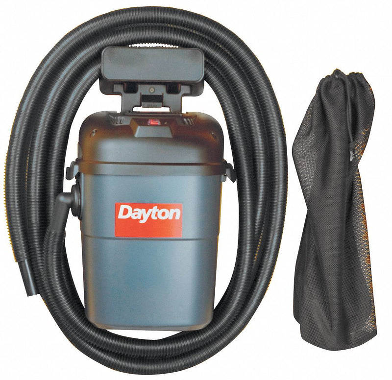 Dayton Wall-Mount Shop Vacuum, 3 1/2 gal Tank Size, 52 cfm, 1 1/4 in Vacuum Hose Dia. - 13J020