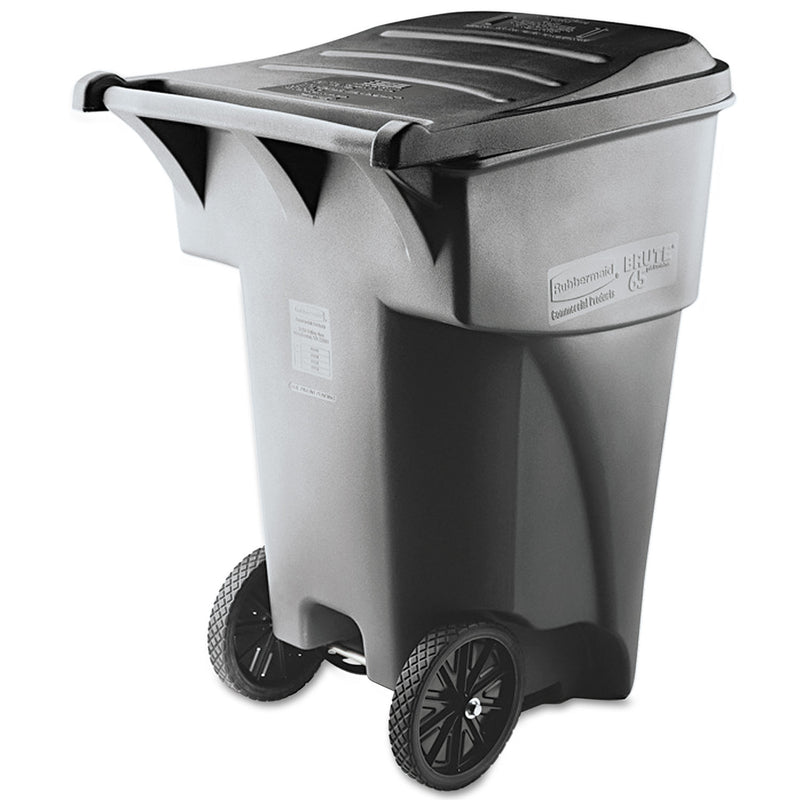 Rubbermaid Brute Rollout Heavy-Duty Waste Container, Square, Polyethylene, 95 Gal, Gray - RCP9W22GY