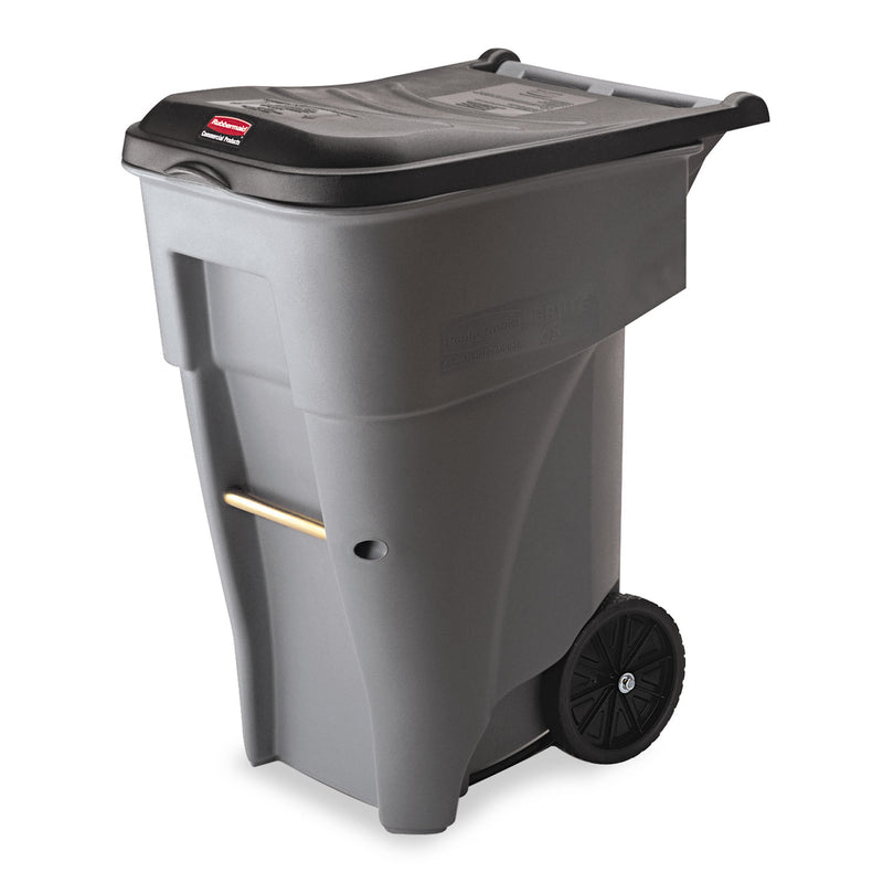 Rubbermaid Brute Rollout Heavy-Duty Waste Container, Square, Polyethylene, 65 Gal, Gray - RCP9W21GY