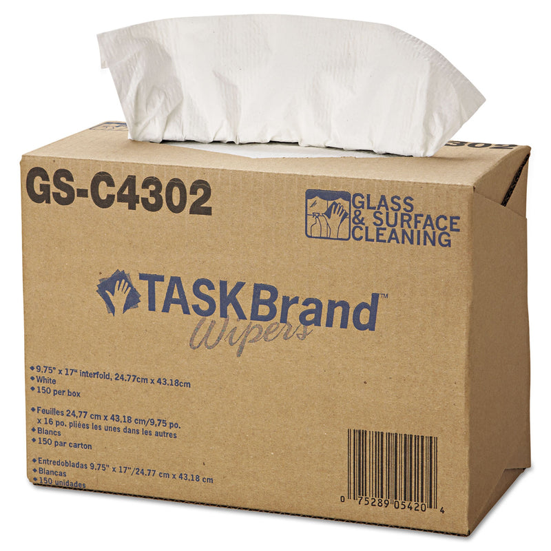 Hospeco Taskbrand Glass & Surface Wipers, 4Ply, 9.75 X 16.75, White, 150/Box, 6 Bx/Ct - HOSNE025IDW