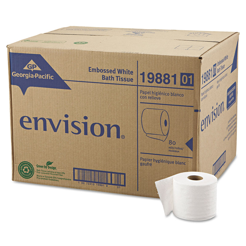 Georgia-Pacific Embossed Bathroom Tissue, Septic Safe, 1-Ply, White, 550/Roll, 80 Rolls/Carton - GPC1988101