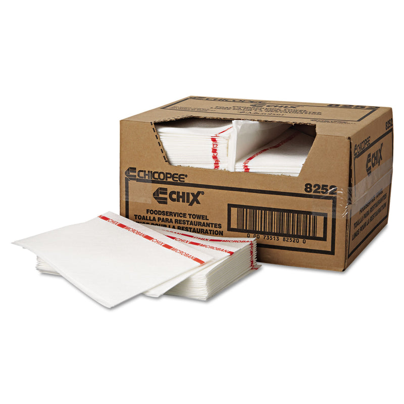 Chix Food Service Towels, 13 X 21, Cotton, White/Red, 150/Carton - CHI8252