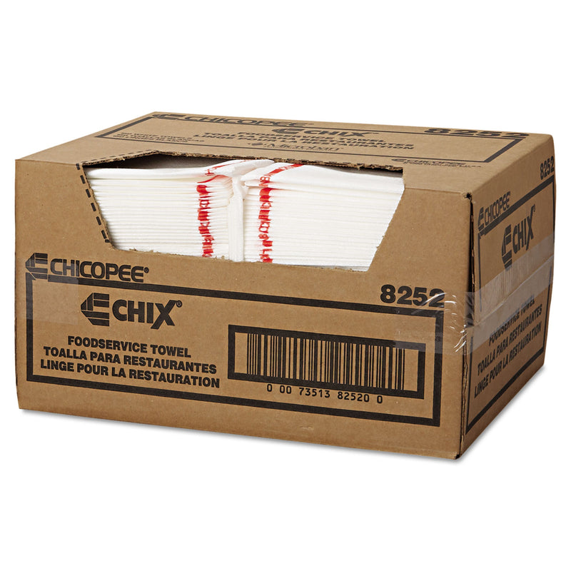 Chix Food Service Towels, 13 X 21, Cotton, White/Red, 150/Carton - CHI8252