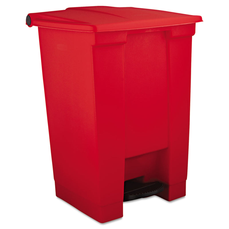 Rubbermaid Indoor Utility Step-On Waste Container, Square, Plastic, 12 Gal, Red - RCP6144RED