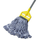 Rubbermaid Web Foot Wet Mop, Cotton/Synthetic, Blue, Medium, 5" Green Headband, 6/Carton - RCPA152BLU