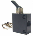 Pneumadyne 2.1 inL Aluminum / Brass 3-Way, FNPT Toggle Valve with Spring Return Toggle Handle - C040103