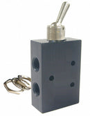 Pneumadyne 2.86 inL Aluminum / Brass 4-Way, 2 Position, NPT Toggle Valve with Detented Toggle Handle - HM45-1/8-DT