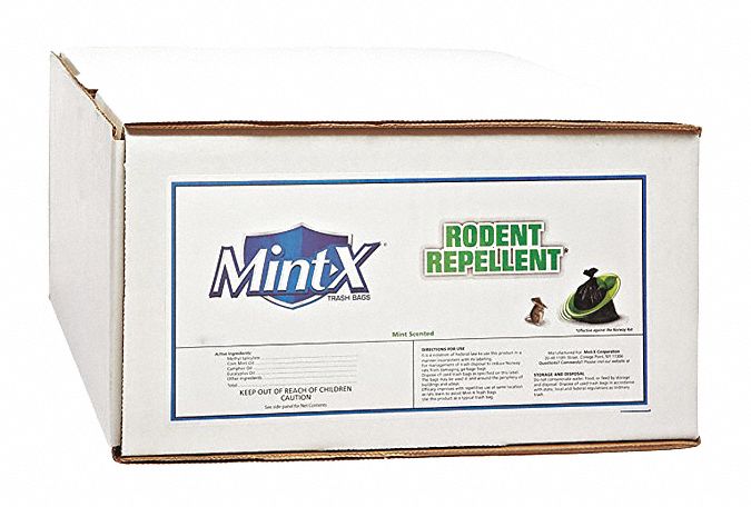 Mint-X Rodent-Repellent Recycled Trash Bag, 60 gal., LLDPE, Flat Pack, Black, PK 100 - MX3858STB