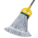 Boardwalk Mop Head, Floor Finish, Wide, Rayon/Polyester, Medium, White/Blue, 12/Carton - BWK552
