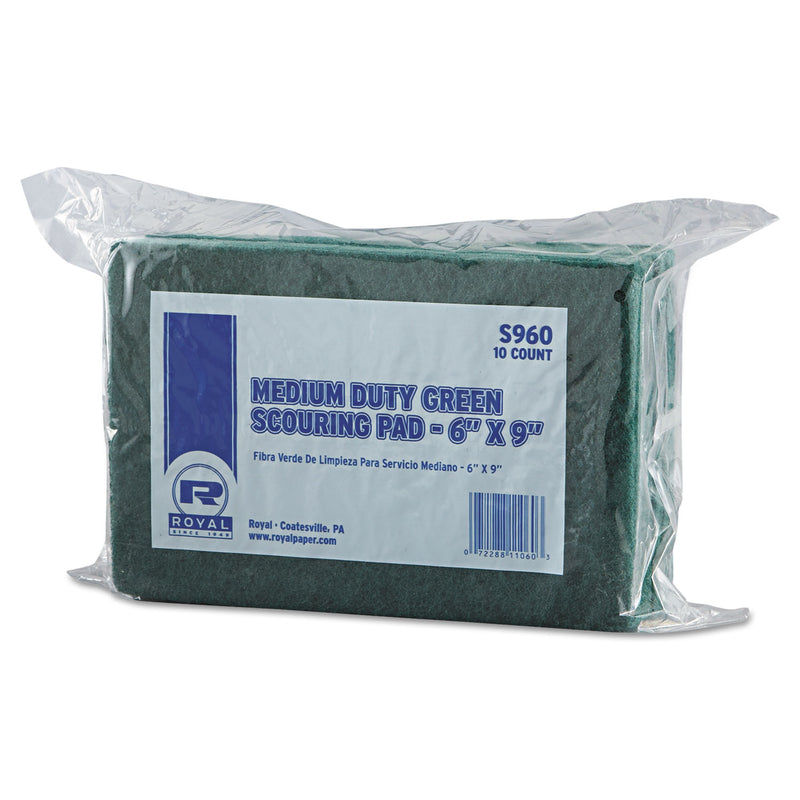 Royal Medium-Duty Scouring Pad, 6 X 9, Green, 60/Carton - RPPS960