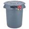 Rubbermaid Brute Container With Lid, Round, Plastic, 32 Gal, Gray - RCP863292GRA
