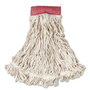 Rubbermaid Web Foot Wet Mop, Cotton/Synthetic, White, Large, 5" Red Headband, 6/Carton - RCPA153WHI