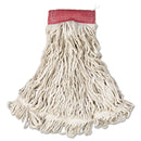 Rubbermaid Web Foot Wet Mop, Cotton/Synthetic, White, Large, 5" Red Headband, 6/Carton - RCPA153WHI