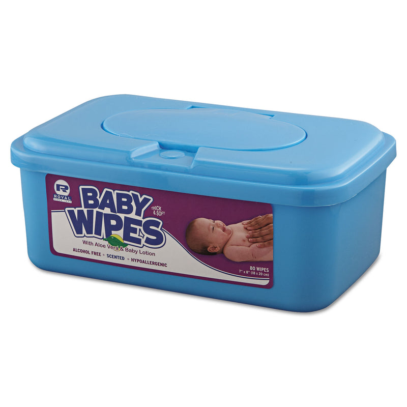 Royal Baby Wipes Tub, White, 80/Tub, 12/Carton - RPPRPBWU80