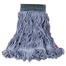 Rubbermaid Web Foot Wet Mop, Cotton/Synthetic, Blue, Medium, 5" Green Headband, 6/Carton - RCPA152BLU