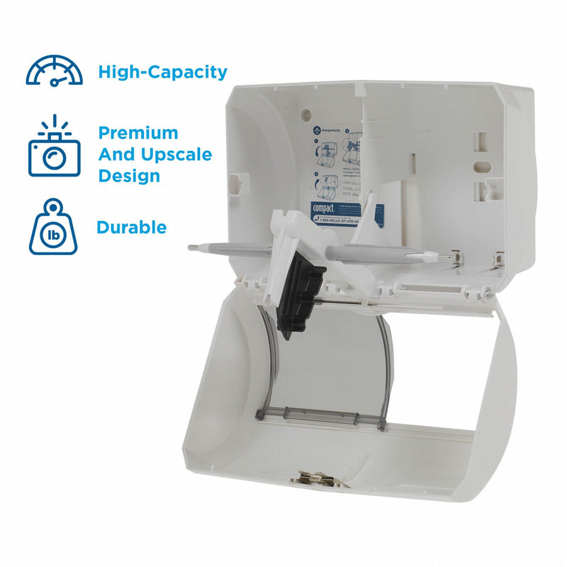 Georgia-Pacific Toilet Paper Dispenser, Compact(R), White, Coreless, (2) Rolls Dispenser Capacity, Plastic - 56797A