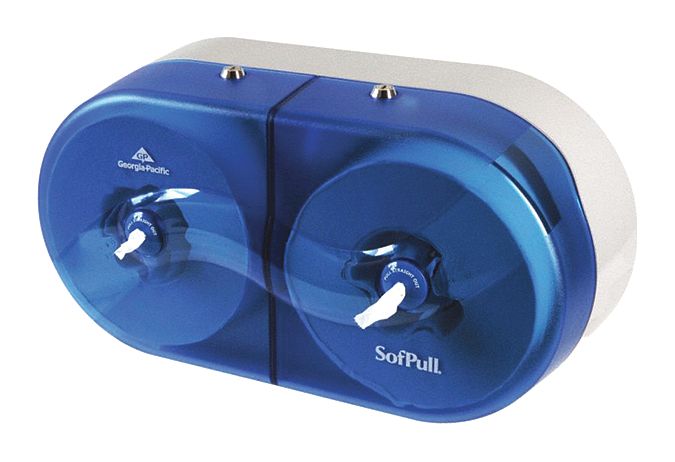 Georgia-Pacific Toilet Paper Dispenser, SofPull(R), Blue, Center Pull, (2) Rolls Dispenser Capacity, Plastic - 56508