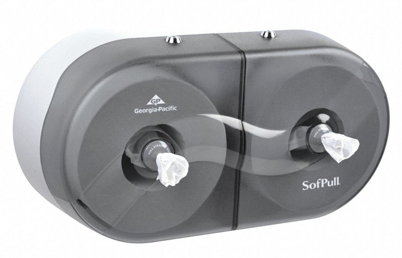 Georgia-Pacific Toilet Paper Dispenser, SofPull(R), Smoke, Center Pull, (2) Rolls Dispenser Capacity, Plastic - 56509