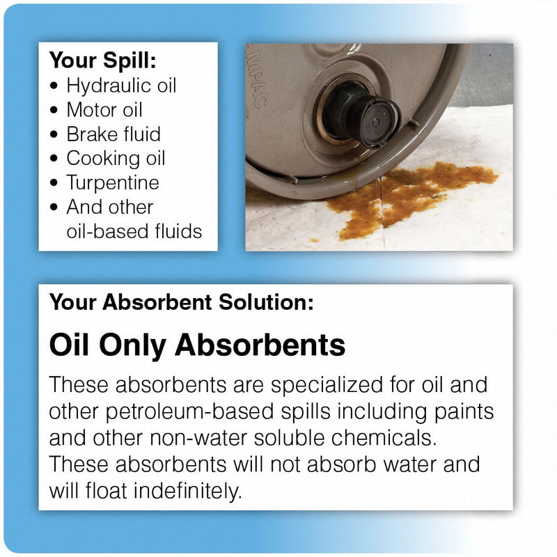 Brady Absorbent Sock, Oil-Based Liquids, 12 gal, 8 ft - OIL806