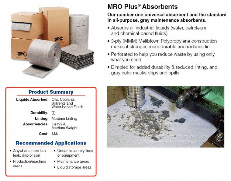 Brady 30 in Absorbent Pad, Fluids Absorbed: Universal, Heavy, 41 gal, 50 PK - MRO50
