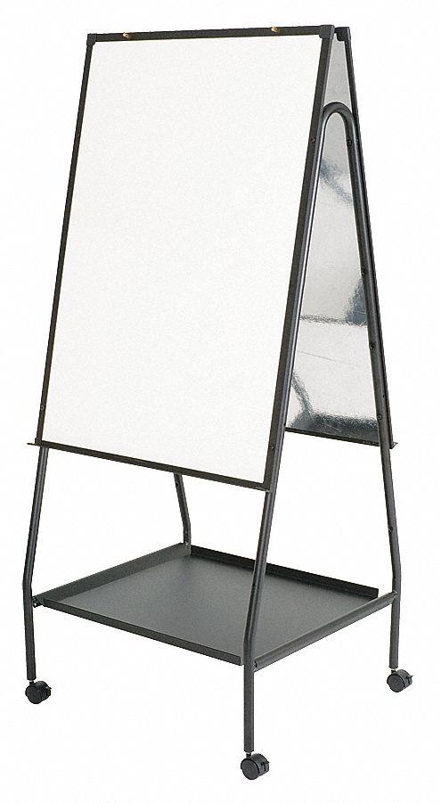 MooreCo Gloss-Finish Porcelain Dry Erase Board, Easel Mounted, Mobile/Casters, 41 inH x 28 3/4 inW, White - 770